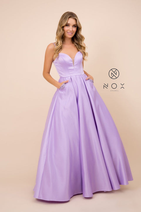 V-Neck Long Dress with Strappy Back by Nox Anabel N308