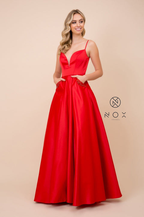 V-Neck Long Dress with Strappy Back by Nox Anabel N308