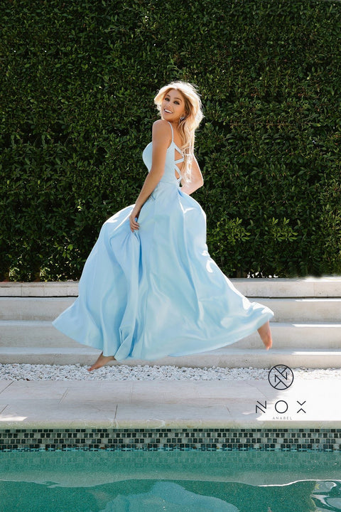 V-Neck Long Dress with Strappy Back by Nox Anabel N308