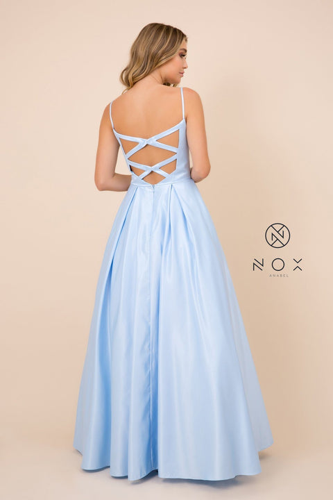 V-Neck Long Dress with Strappy Back by Nox Anabel N308