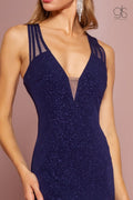 Long V-Neck Glitter Dress with Back Cut Out by Elizabeth K GL2704