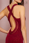 Elizabeth K GL2704's Glittering Long V-Neck Dress with Back Cut Out