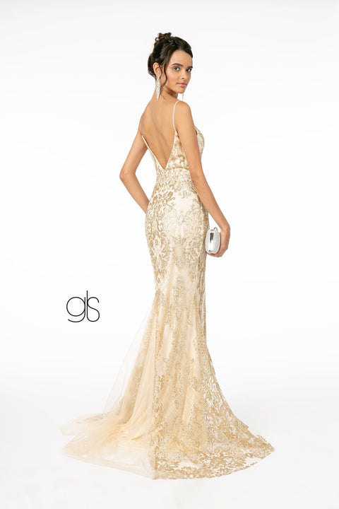 Long V-Neck Glitter Mermaid Dress by Elizabeth K GL1843