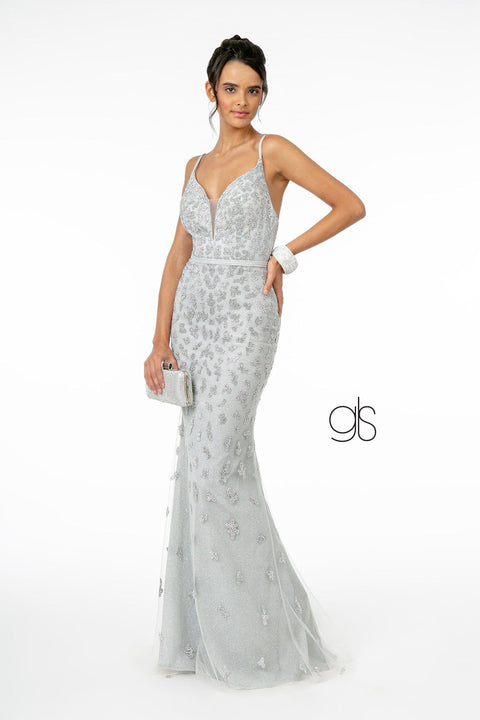 Elizabeth K GL2917's V-Neck Glittering Mermaid Dress