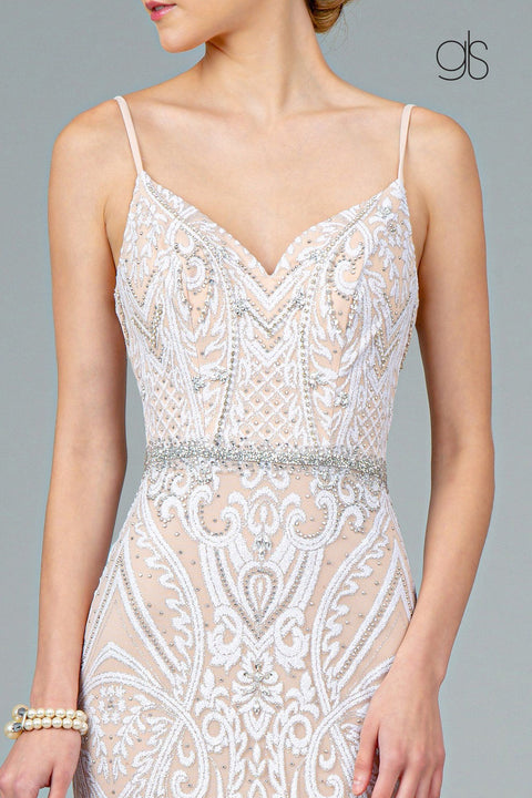 Long V-Neck Glitter Mesh Mermaid Dress by Elizabeth K GL2930
