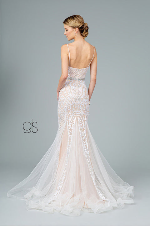 Long V-Neck Glitter Mesh Mermaid Dress by Elizabeth K GL2930
