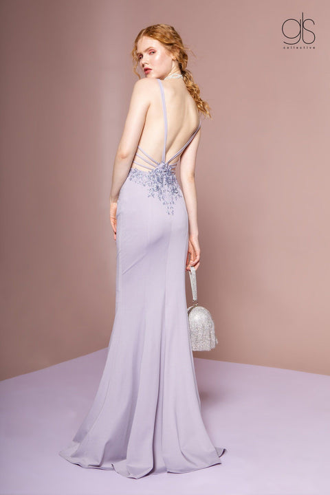 Elizabeth K GL2696's Long V-Neck Jersey Dress with Strappy Back