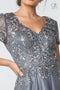 Long V-Neck Lace Bodice Dress with Short Sleeves by Elizabeth K GL2829