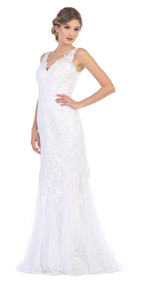Long Sleeveless Wedding Dress Lace Bridal Gown