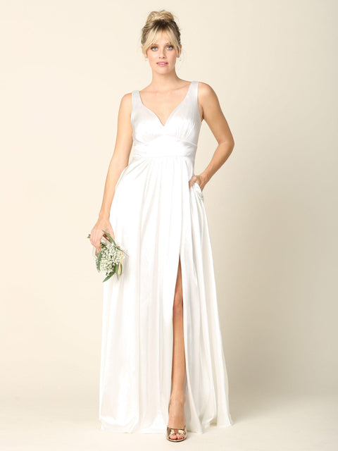 Long Sleeveless Wedding Dress Satin Bridal Gown