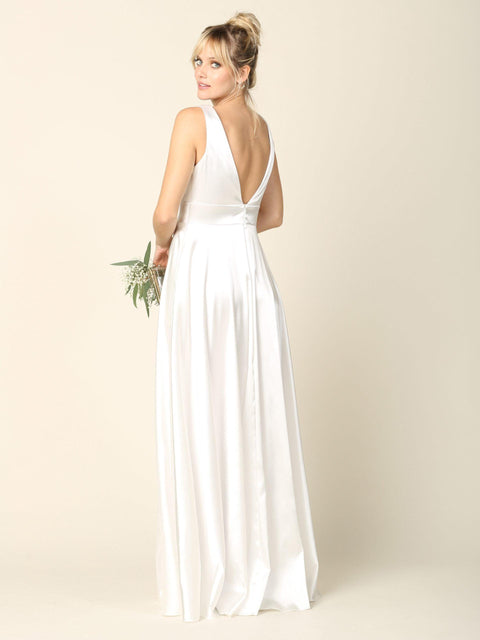 Long Sleeveless Wedding Dress Satin Bridal Gown
