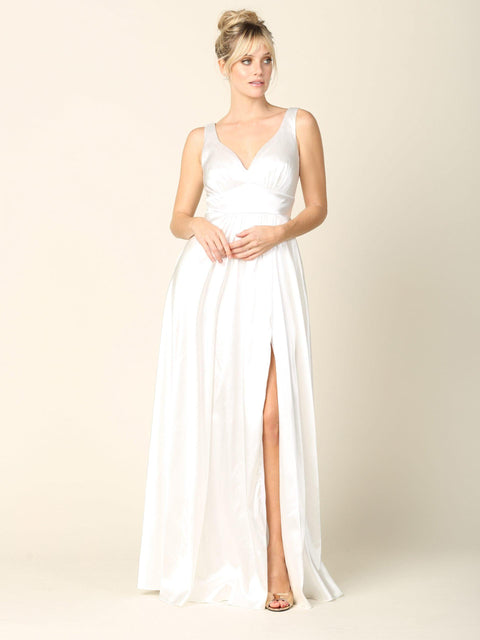 Long Sleeveless Wedding Dress Satin Bridal Gown