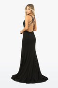 Deep V-Neckline with Crisscrossed Straps Long Jersey Dress_M133 by Nox Anabel