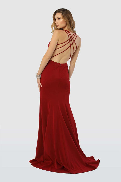 Deep V-Neckline with Crisscrossed Straps Long Jersey Dress_M133 by Nox Anabel