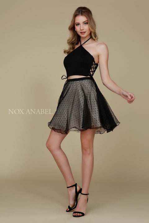 Two-Piece Side Lace-Up with Spaghetti Strap Cross Back Prom Dress M659 by Nox Anabel