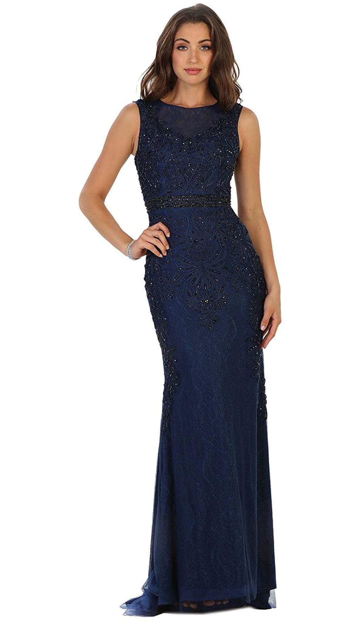 Bedazzled Sheer Bateau Sheath Evening Dress - May Queen sheerdreamz