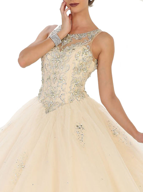 Crystal Embellished Jewel Quinceanera Ballgown - May Queen