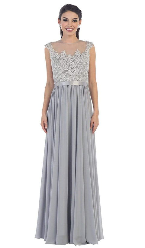Dainty Cap Sleeve Lace Applique Illusion Prom Gown - May Queen