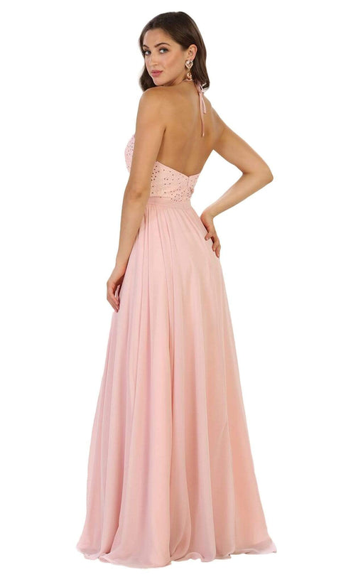 Embellished Illusion Halter A-line Evening Dress - May Queen