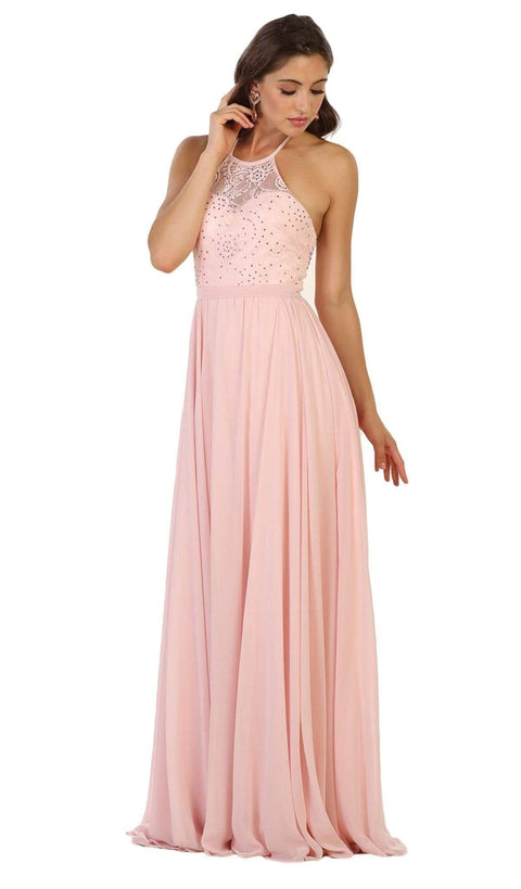 Embellished Illusion Halter A-line Evening Dress - May Queen
