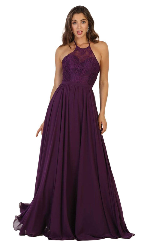 Embellished Illusion Halter A-line Evening Dress - May Queen
