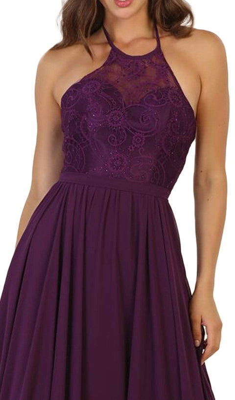 Embellished Illusion Halter A-line Evening Dress - May Queen