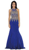 Gilt Embroidered Illusion Trumpet Prom Gown - May Queen