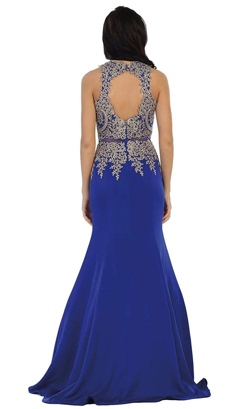 Gilt Embroidered Illusion Trumpet Prom Gown - May Queen
