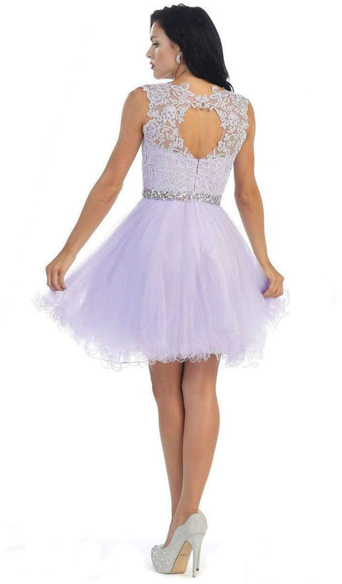 Illusion Jewel Appliqued A-Line Cocktail Dress - May Queen