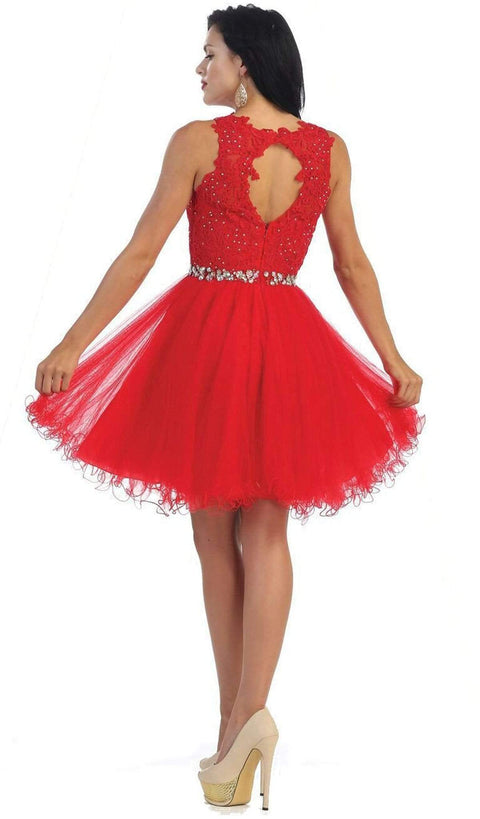 Illusion Jewel Appliqued A-Line Cocktail Dress - May Queen