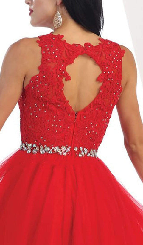 Illusion Jewel Appliqued A-Line Cocktail Dress - May Queen