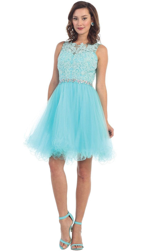 Illusion Jewel Appliqued A-Line Cocktail Dress - May Queen
