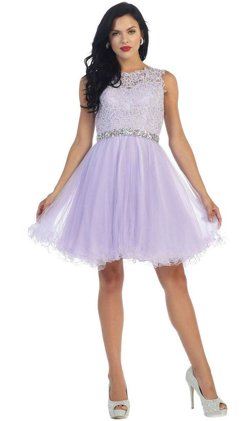 Illusion Jewel Appliqued A-Line Cocktail Dress - May Queen