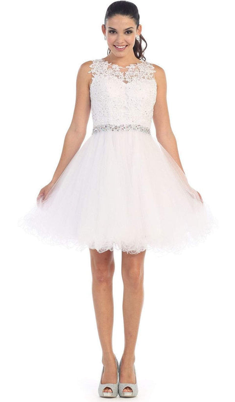 Illusion Jewel Appliqued A-Line Cocktail Dress - May Queen