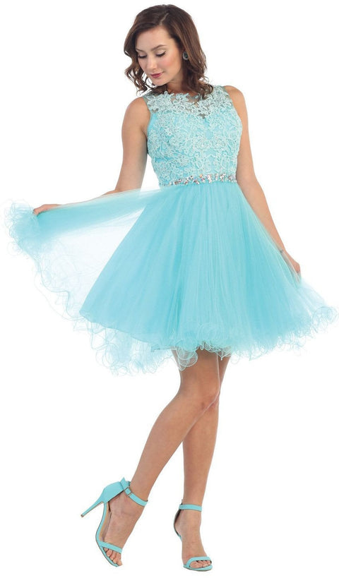 Illusion Jewel Appliqued A-Line Cocktail Dress - May Queen