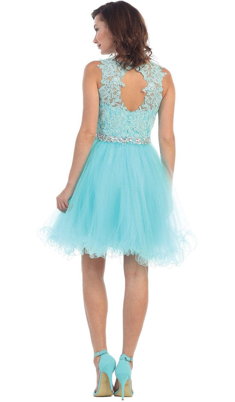 Illusion Jewel Appliqued A-Line Cocktail Dress - May Queen