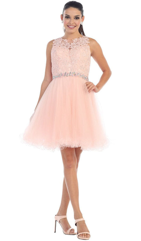 Illusion Jewel Appliqued A-Line Cocktail Dress - May Queen