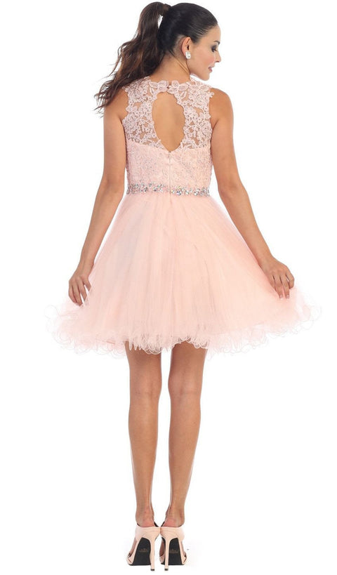 Illusion Jewel Appliqued A-Line Cocktail Dress - May Queen