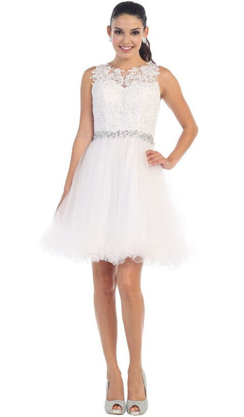 Illusion Jewel Appliqued A-Line Cocktail Dress - May Queen