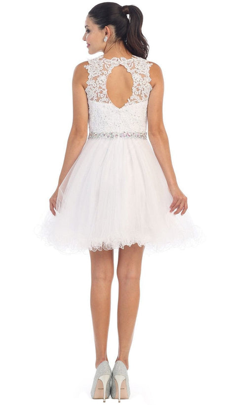 Illusion Jewel Appliqued A-Line Cocktail Dress - May Queen