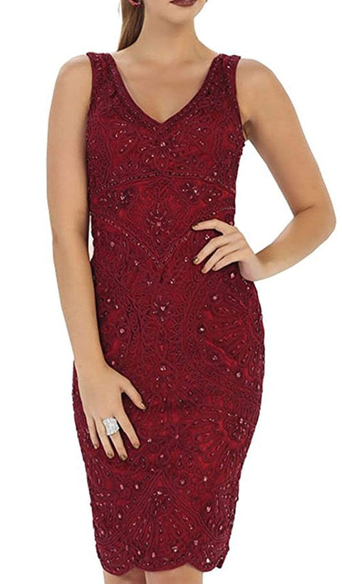 Knee Length Embroidered V-Neck Cocktail Dress - May Queen