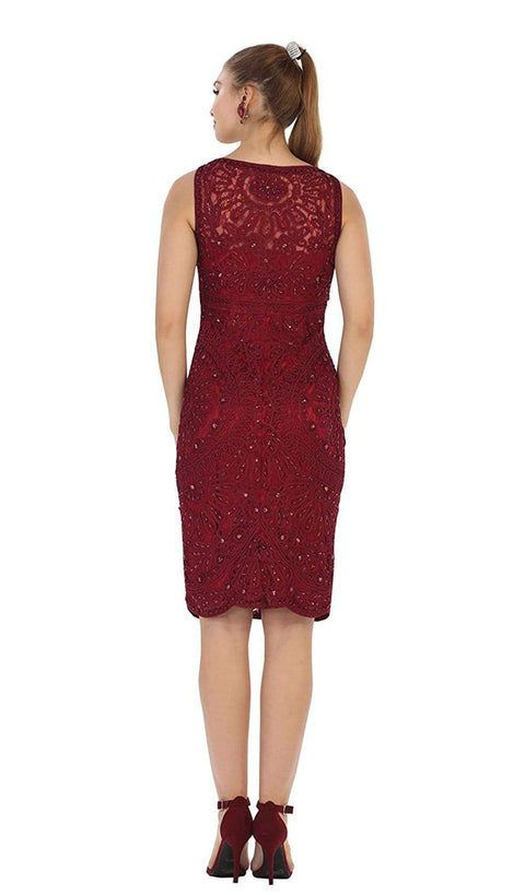 Knee Length Embroidered V-Neck Cocktail Dress - May Queen
