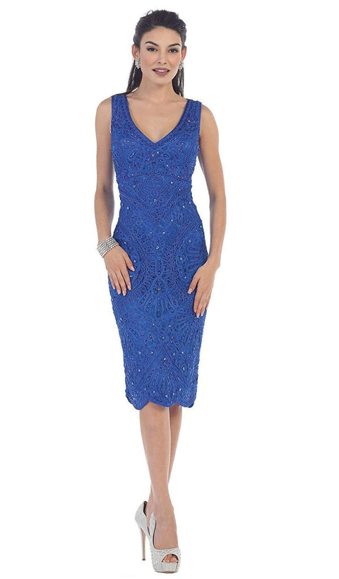 Knee Length Embroidered V-Neck Cocktail Dress - May Queen