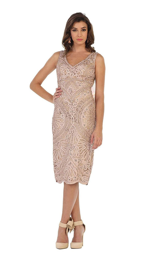 Knee Length Embroidered V-Neck Cocktail Dress - May Queen