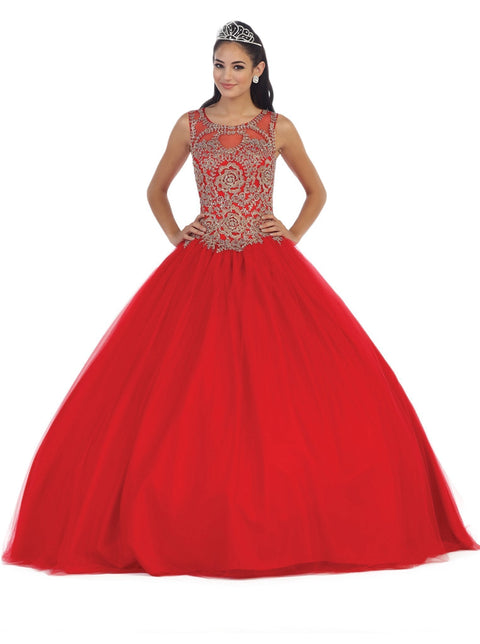 Lace Illusion Jewel Evening Gown - May Queen LK-72