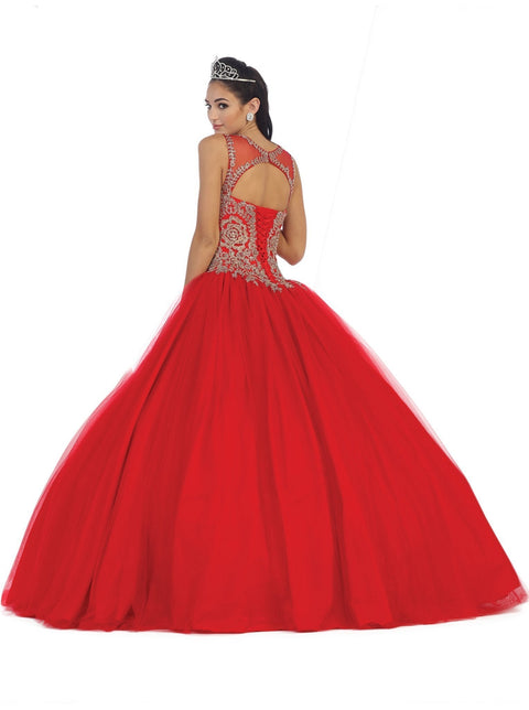 Lace Illusion Jewel Evening Gown - May Queen LK-72