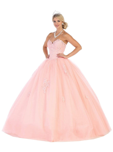Strapless Scalloped Corset Appliqued Ballgown - May Queen LK107