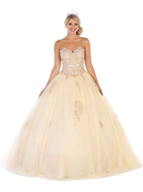Strapless Scalloped Corset Appliqued Ballgown - May Queen LK107