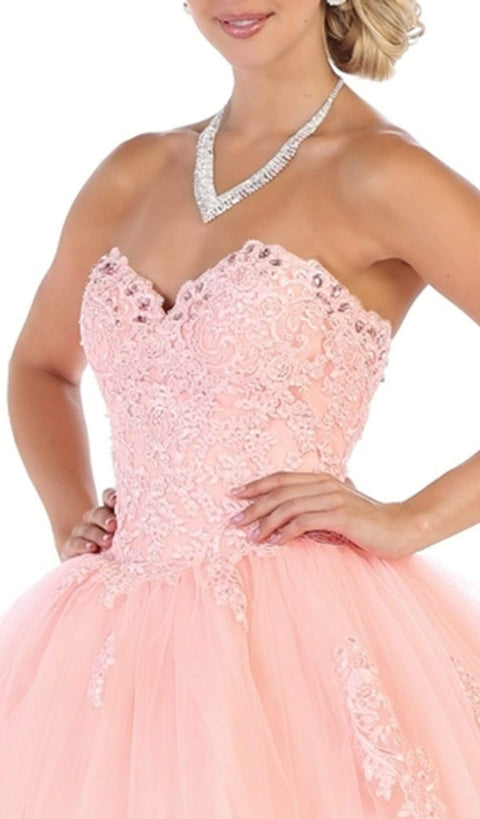 Strapless Scalloped Corset Appliqued Ballgown - May Queen LK107