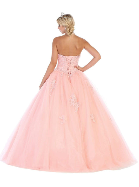 Strapless Scalloped Corset Appliqued Ballgown - May Queen LK107